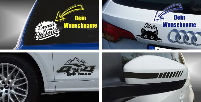 Sticker-Motive, Abbildung: Katze, 4x4 OFF Road, Emma on Tour, Seitenspiegel-Aufkleber