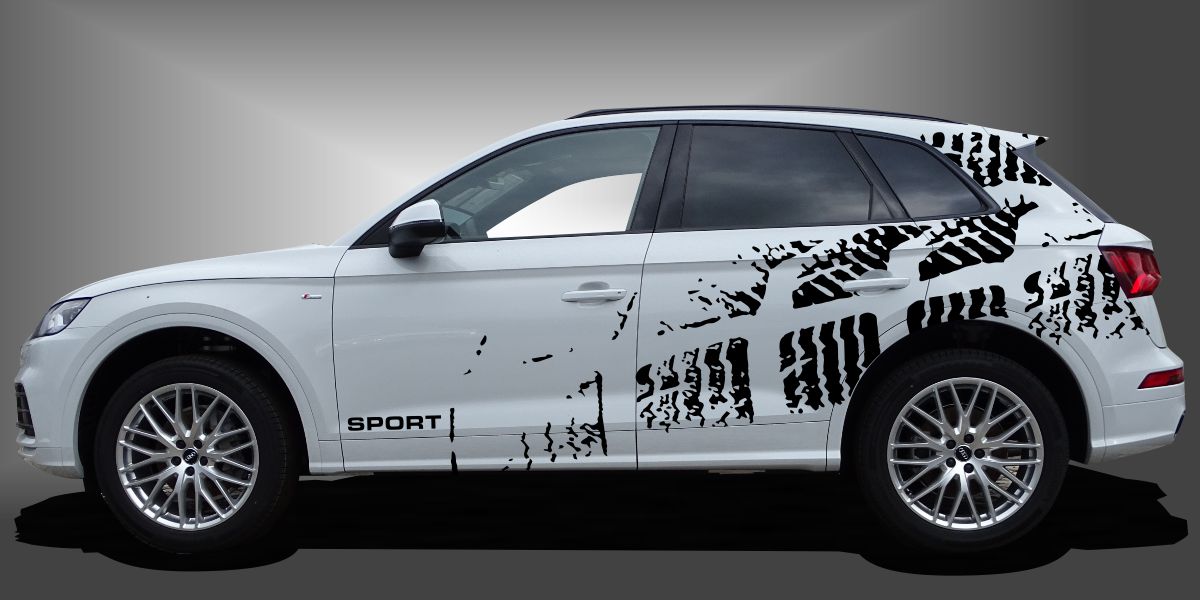 Das Fahrzeug Design ist ein temperamentvolles Aufkleberdesign für SUVs, das dem Fahrzeug eine sportliche und moderne Intensität im Design verleihen. Das Set besteht aus modularen Einzelelementen im Baukastenprinzip. Geeignet für glatte, lackierte Fahrzeugoberflächen. Material: Hochwertige Plotterfolie (Mactac), UV-beständig, waschstraßenfest, rückstandslos entfernbar, Haltbarkeit über 10 Jahre.
