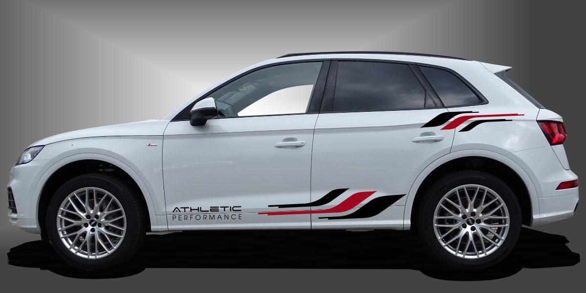 Das Seitendekor ist ein außergewöhnlicher Style für SUVs, der dem Fahrzeug einen sportlichen und modernen Look im Design verleiht. Das Set besteht aus modularen Einzelelementen im Baukastenprinzip. Geeignet für glatte, lackierte Fahrzeugoberflächen. Material: Hochwertige Plotterfolie (Mactac), UV-beständig, waschstraßenfest, rückstandslos entfernbar, Haltbarkeit über 10 Jahre.