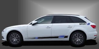 Der Tuning Aufkleber Streifen ist ein attraktiver Auto-Style für Kombis, der dem Fahrzeug einen sportlichen und modernen Look im Design verleiht. Das Set besteht aus modularen Einzelelementen im Baukastenprinzip. Geeignet für glatte, lackierte Fahrzeugoberflächen. Material: Hochwertige Plotterfolie (Mactac), UV-beständig, waschstraßenfest, rückstandslos entfernbar, Haltbarkeit über 10 Jahre.