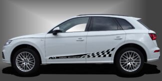 Das Seitenstreifen Auto Tuning ist ein schnittiges Dekor für SUVs, das dem Fahrzeug ein sportliches und modernes Auto-Tuning im Design verleiht. Das Set besteht aus modularen Einzelelementen im Baukastenprinzip. Geeignet für glatte, lackierte Fahrzeugoberflächen. Material: Hochwertige Plotterfolie (Mactac), UV-beständig, waschstraßenfest, rückstandslos entfernbar, Haltbarkeit über 10 Jahre.