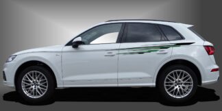Das Decals Design ist ein kraftvoller Seitenstreifen für SUVs, der dem Fahrzeug ein sportliches und modernes Styling im Design verleiht. Das Set besteht aus modularen Einzelelementen im Baukastenprinzip. Geeignet für glatte, lackierte Fahrzeugoberflächen. Material: Hochwertige Plotterfolie (Mactac), UV-beständig, waschstraßenfest, rückstandslos entfernbar, Haltbarkeit über 10 Jahre.