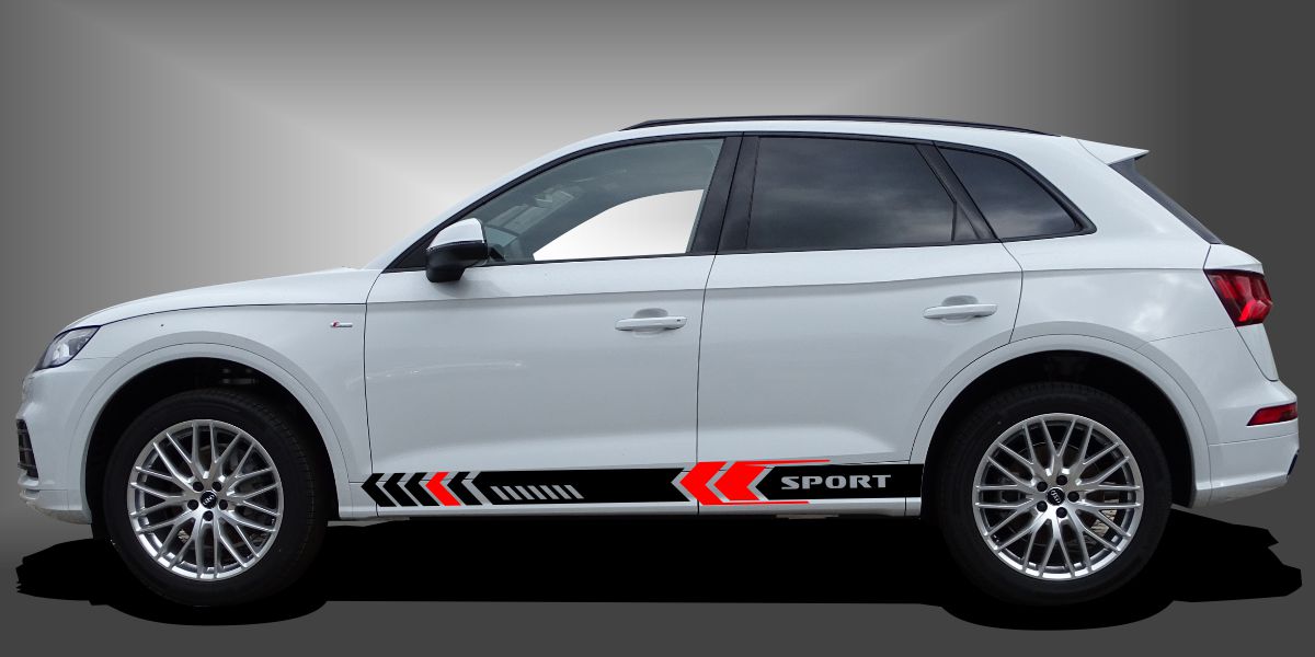 Die Auto Deko Streifen sind perfekte Aufkleber für SUVs, die dem Fahrzeug eine sportliche und moderne Komponente im Design verleihen. Das Set besteht aus modularen Einzelelementen im Baukastenprinzip. Geeignet für glatte, lackierte Fahrzeugoberflächen. Material: Hochwertige Plotterfolie (Mactac), UV-beständig, waschstraßenfest, rückstandslos entfernbar, Haltbarkeit über 10 Jahre.
