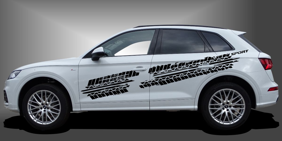 Der Aufkleber Reifenprofil ist ein spannender Autosticker für SUVs, der dem Fahrzeug eine sportliche und moderne Inszenierung im Design verleiht. Das Set besteht aus modularen Einzelelementen im Baukastenprinzip. Geeignet für glatte, lackierte Fahrzeugoberflächen. Material: Hochwertige Plotterfolie (Mactac), UV-beständig, waschstraßenfest, rückstandslos entfernbar, Haltbarkeit über 10 Jahre.
