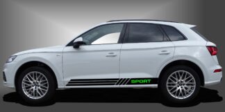 Der Car Sticker Tuning Aufkleber ist ein zupackender Seitenstreifen für SUVs, der dem Fahrzeug eine sportliche und moderne Erscheinung im Design verleiht. Das Set besteht aus modularen Einzelelementen im Baukastenprinzip. Geeignet für glatte, lackierte Fahrzeugoberflächen. Material: Hochwertige Plotterfolie (Mactac), UV-beständig, waschstraßenfest, rückstandslos entfernbar, Haltbarkeit über 10 Jahre.