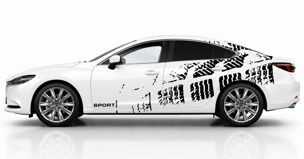 Aufkleber Design in Schwarz auf einem weißen Mazda 6