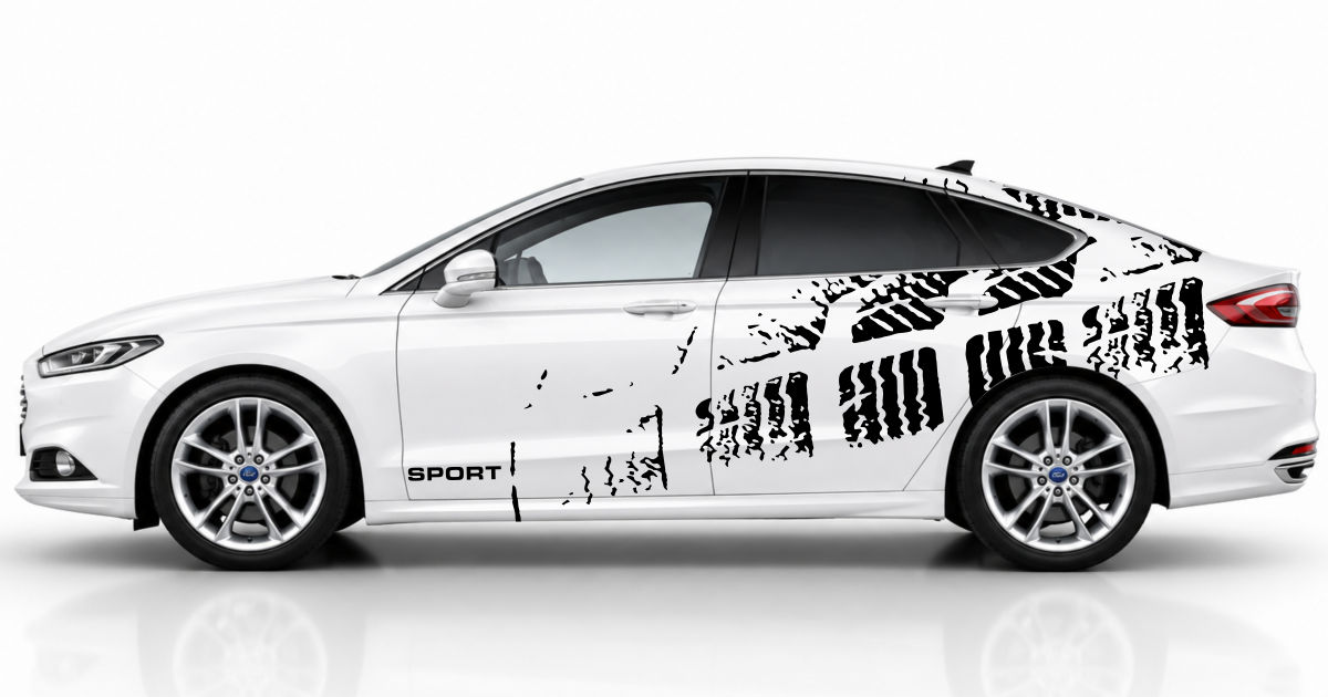 Aufkleber Design in Schwarz auf einem weißen Ford Mondeo