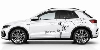 Aufkleber Pusteblume in Schwarz auf einem weißen VW T-Roc