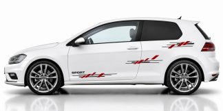 Aufkleber Seite Auto in Schwarz und Dunkelrot auf einem weißen VW Golf 7