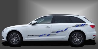 Aufkleber Seite in Schwarz und Blau auf weißem Audi A4 Avant