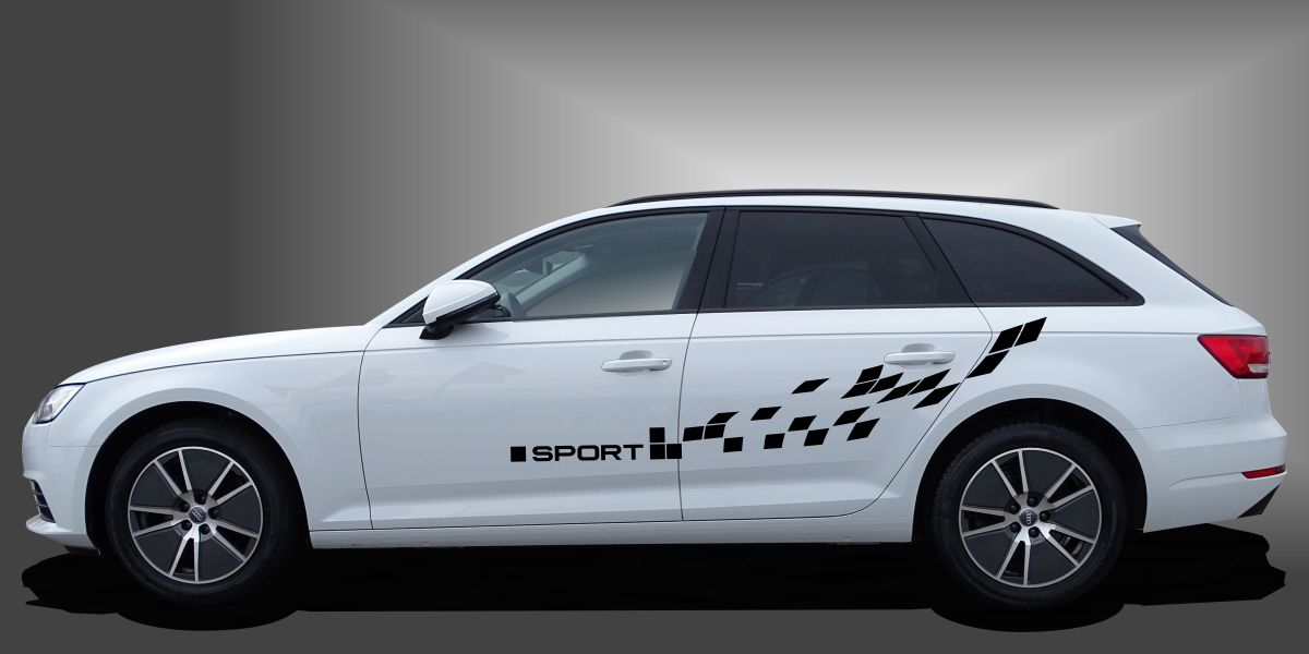 Aufkleber Seiten Auto in Schwarz auf weißem Audi A4 Avant