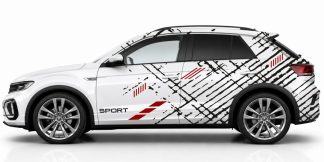 Aufkleber Streifen in Schwarz und Dunkelrot auf einem weißen VW T-Roc