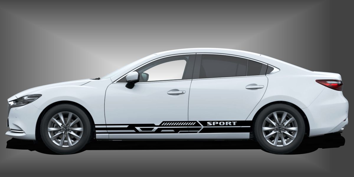 Außergewöhnliche Autoaufkleber in Schwarz auf weißem Mazda 6