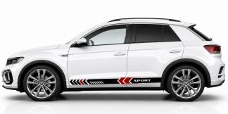 Auto Deko Streifen in Schwarz und Dunkelrot auf einem weißen VW T-Roc