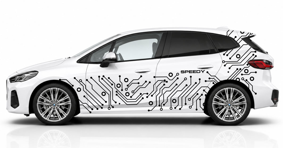 Auto Dekoration in Schwarz auf einem weißen BMW 2er Active Tourer