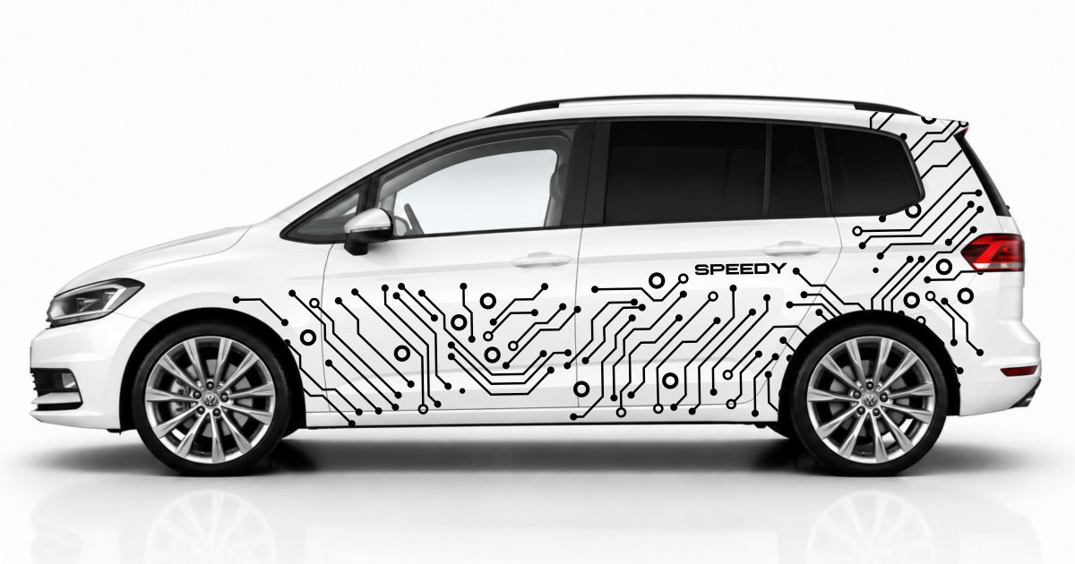 Auto Dekoration in Schwarz auf einem weißen VW Touran