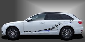 Auto Dekorfolie in Schwarz und Blau auf weißem Audi A4 Avant