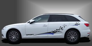 Auto Dekorfolie in Schwarz und Blau auf weißem Audi A4 Avant