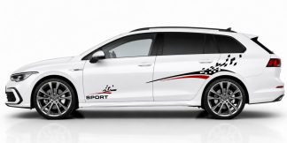 Auto Dekorfolie in Schwarz und Dunkelrot auf einem weißen Golf 8 Variant
