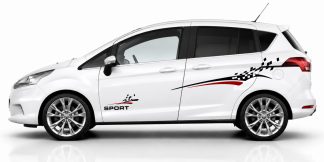 Auto Dekorstreifen in Schwarz und Dunkelrot auf einem weißen Ford B-Max
