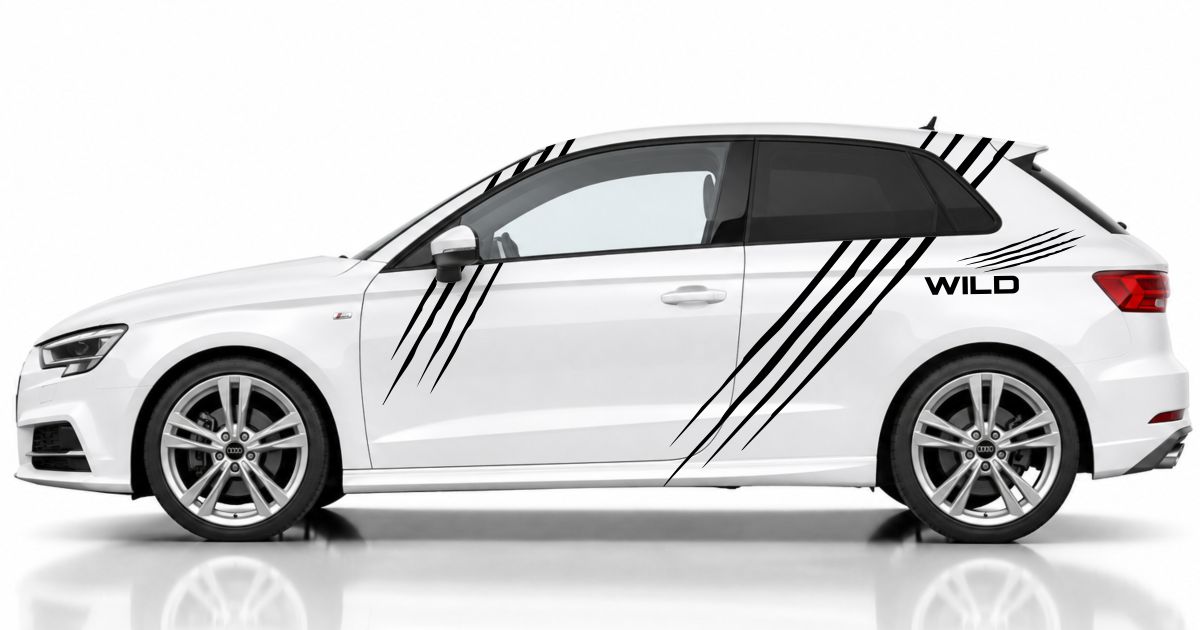 Auto Kratzer in Schwarz auf einem weißen Audi A3 Sportback