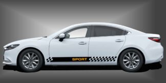 Auto Rallyestreifen in Schwarz und Dunkelgelb auf weißem Mazda 6