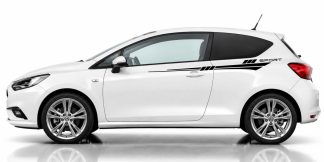 Auto Seiten Aufkleber in Schwarz und Dunkelrot auf einem weißen Opel Corsa