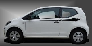 Auto Seiten Aufkleber in Schwarz auf weißem VW UP