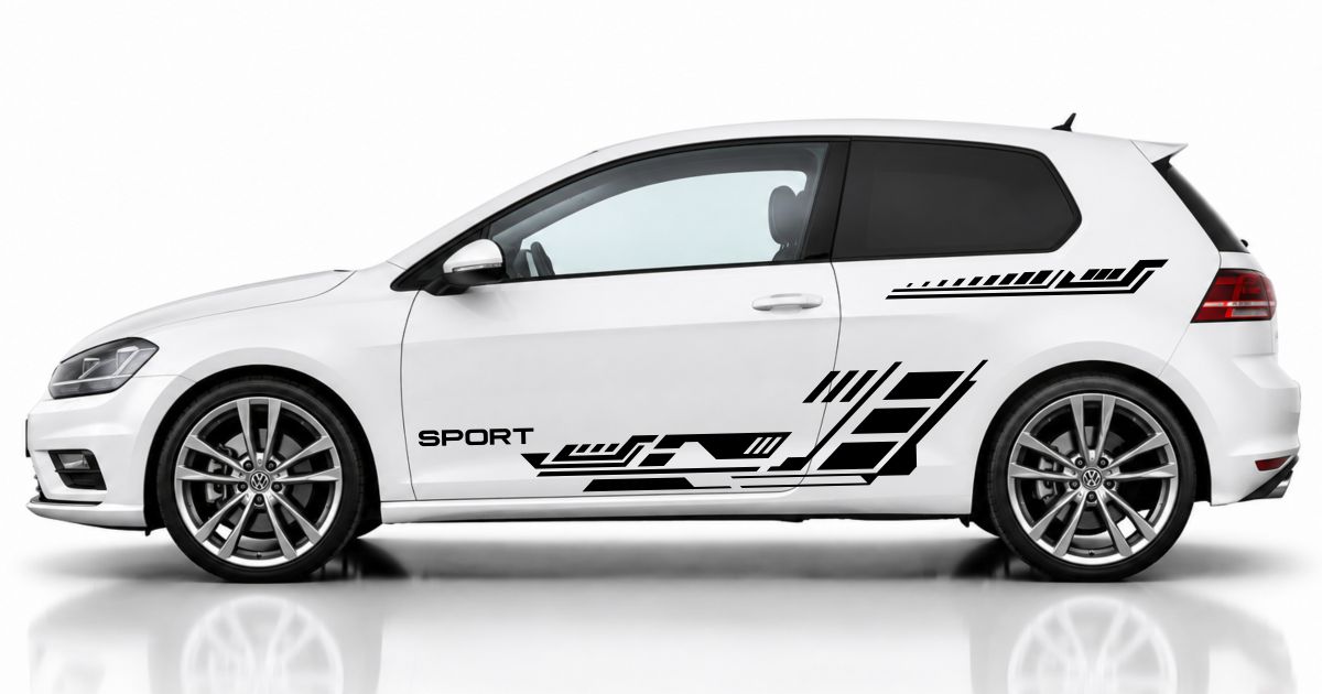 Auto Seitendekor in Schwarz auf einem weißen VW Golf 7