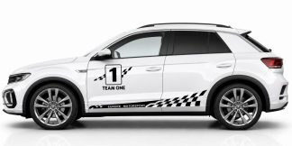 Auto Seitenstreifen in Schwarz auf einem weißen VW T-Roc