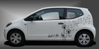 Auto Sticker Pusteblume in Schwarz auf weißem VW UP