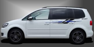 Auto Streifen Aufkleber in Schwarz und Blau auf weißem VW Touran