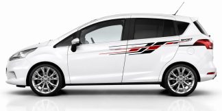 Auto Streifen Aufkleber in Schwarz und Dunkelrot auf einem weißen Ford B-Max