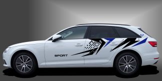 Auto Streifen Car Sticker in Schwarz und Blau auf weißem Audi A4 Avant