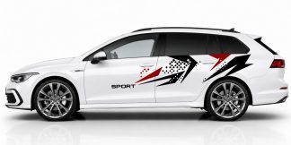 Auto Streifen Car Sticker in Schwarz und Dunkelrot auf einem weißen Golf 8 Variant