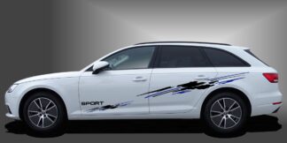Auto Streifen Dekor in Schwarz und Blau auf weißem Audi A4 Avant
