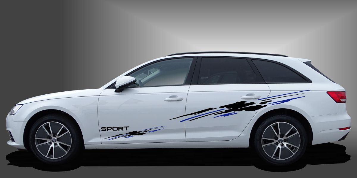 Auto Streifen Dekor in Schwarz und Blau auf weißem Audi A4 Avant