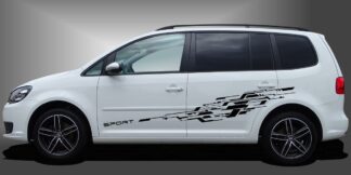 Auto Streifendekor in Schwarz auf weißem VW Touran