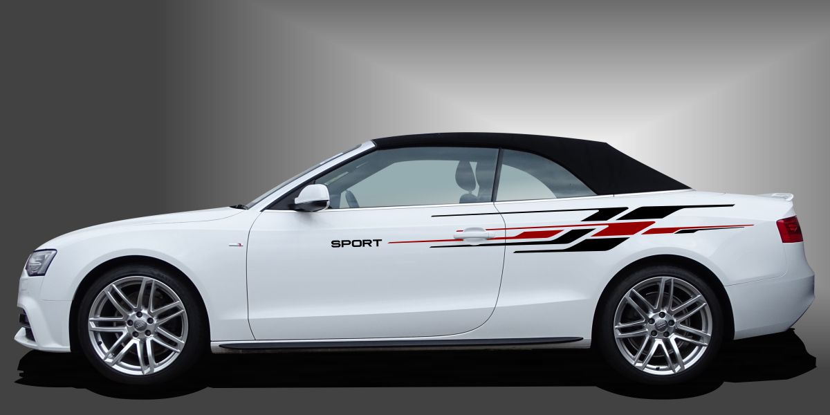 Auto Style Tuning in Schwarz und Dunkelrot auf weißem Audi A3 Cabrio