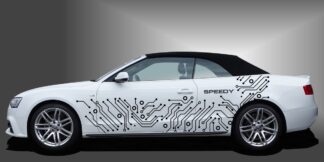 Auto Tattoos als sportlicher und interessanter Autoaufkleber in Schwarz auf weißem Audi A3 Cabrio