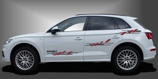 Autoaufkleber Seitendekor in Schwarz und Dunkelrot auf weißem Audi Q5