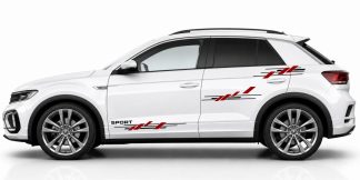 Autoaufkleber Seitendekor in Schwarz und Dunkelrot auf einem weißen VW T-Roc