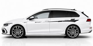 Autoaufkleber Seitenstreifen in Schwarz auf einem weißen Golf 8 Variant