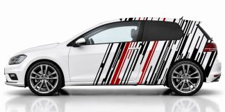 Autoaufkleber Tuning in Schwarz und Dunkelrot auf einem weißen VW Golf 7