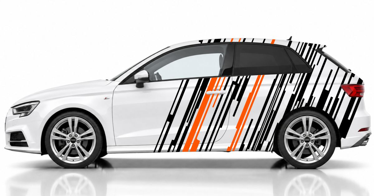 Autoaufkleber Tuning in Schwarz und Orange auf einem weißen Audi A3 Sportback
