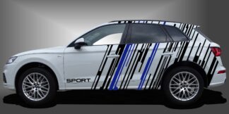 Autoaufkleber Tuning Streifen in Schwarz und Blau auf weißem Audi Q5