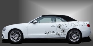 Autodekor Pusteblume in Schwarz auf weißem Audi A3 Cabrio