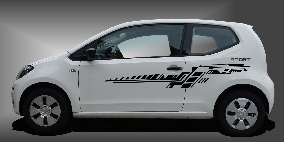 Autodekor in Schwarz auf weißem VW UP