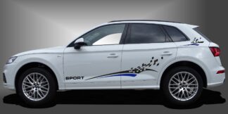 Autodekore in Schwarz und Blau auf weißem Audi Q5