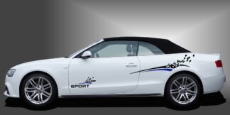 Autodekore Streifen in Schwarz und Blau auf weißem Audi A3 Cabrio